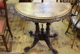 Victorian walnut and satinwood inlaid fold top demi lune card table