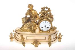 Ormolu and alabaster French mantel clock mounted with maiden and doves