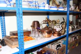Collection of copper, brass, glassware, china, Victorian box, joinery tools,
