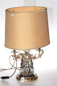 Continental porcelain and gilt metal figural table lamp with shade