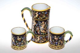 Gien Faience jug and two tankards