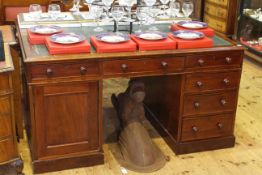 Victorian mahogany partners desk having six frieze drawers and twin pedestals with drawers and