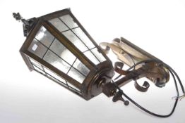 Wall mounted lantern light with leaded glass panels