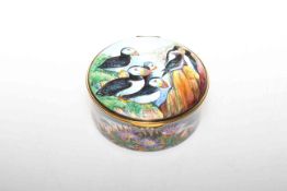 Moorcroft Enamels Puffins box, boxed with certificate, no.