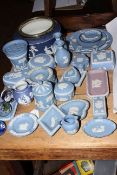 Collection of Wedgwood blue Jasperware, three glass paperweights,