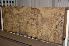 Tapestry wall hanging depicting deer in a meadow 1.75 by 2.