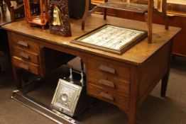 Oak six drawer office desk