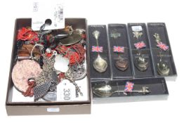 Silver albert and pendant, boxed spoons, costume jewellery,