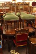Early 20th Century mahogany draw leaf dining table and seven Victorian dining chairs (4x3)