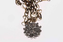 9 carat gold 16-inch necklace with diamond cluster pendant