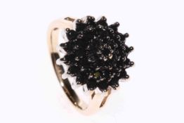 9 carat gold and black diamond cluster ring,