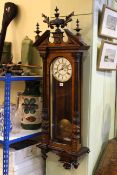 Victorian walnut and ebony cased double weight Vienna wall clock