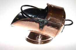Copper and cast iron coal scuttle