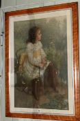 Pears print of a young girl in satin birch frame