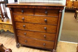 Victorian mahogany chest of two short above four long drawers with turned pillars and legs,
