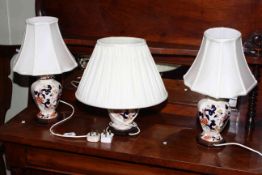 Three Masons Mandalay table lamps and three silk shades