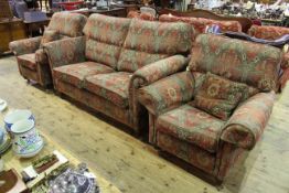 Little used Duresta Mayfair three piece lounge suite in Althorp Stripe russet/stone with two