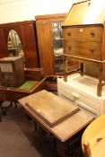 Vintage cast base treadle sewing machine, vintage radio, mahogany desk, oak bureau,