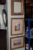 Two framed watercolours and gilt picture frame (3)