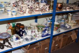 Victorian and later china including Staffordshire dogs and spill, toilet ware, vases,