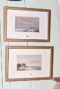 Pair watercolours, Figures in Landscape, 11cm by 18cm,