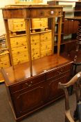 Mahogany two door side cabinet and yew shaped demi lune hall table (2)