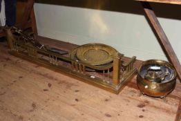 Victorian brass fender, fire irons, brass plaques,