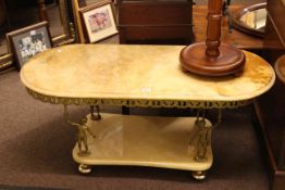 Oval marble and brass two tier coffee table
