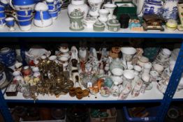Collection of china and brassware including Nao figures