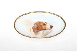 Mintons oval dish, painted with head of a hound in a landscape by Dean,