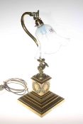 Victorian brass desk lamp with vaseline glass shade