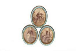 Brass and turquoise enamel triplet photograph frame, late 19th/early 20th Century,