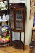 Edwardian mahogany and line inlaid leaded glazed door bow front corner cabinet