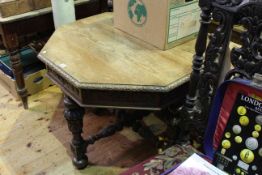 Victorian carved oak octagonal centre table