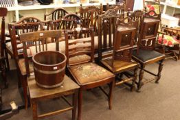 Six dining chairs (3x3), Victorian oak side chair, Victorian kitchen chair, oak planter,