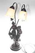 Antique style figure table lamp with twin shades