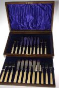 Set of six silver and ivory handled fish knives and forks,