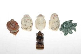 Three Oriental bone figures and three further figures (6)