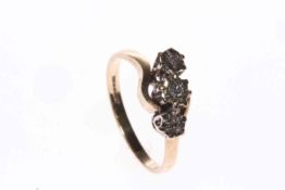 9 carat gold and three-stone diamond ring,