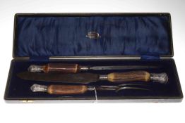 Victorian silver mounted and horn handled carving set,
