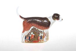 Royal Crown Derby Imari pattern paperweight with gold stopper 'Foxhound'