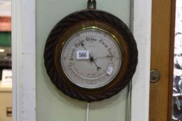 Short & Mason circular oak cased barometer