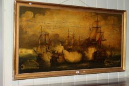 Large and highly decorative marine battle scene, framed 67.