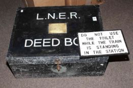 Aluminium deed box and cast metal railway sign