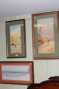 Three middle eastern scene watercolours in glazed frames