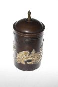 Japanese leather and copper caddy,
