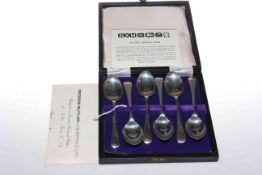 Set of six limited edition silver spoons, George Butler, Sheffield 1977, with certificate, no.