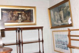 Four prints including The Medici Society Lowry print and Louis Wain