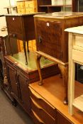 Mahogany television cabinet, walnut sewing box,