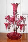 Victorian style cranberry and clear glass epergne